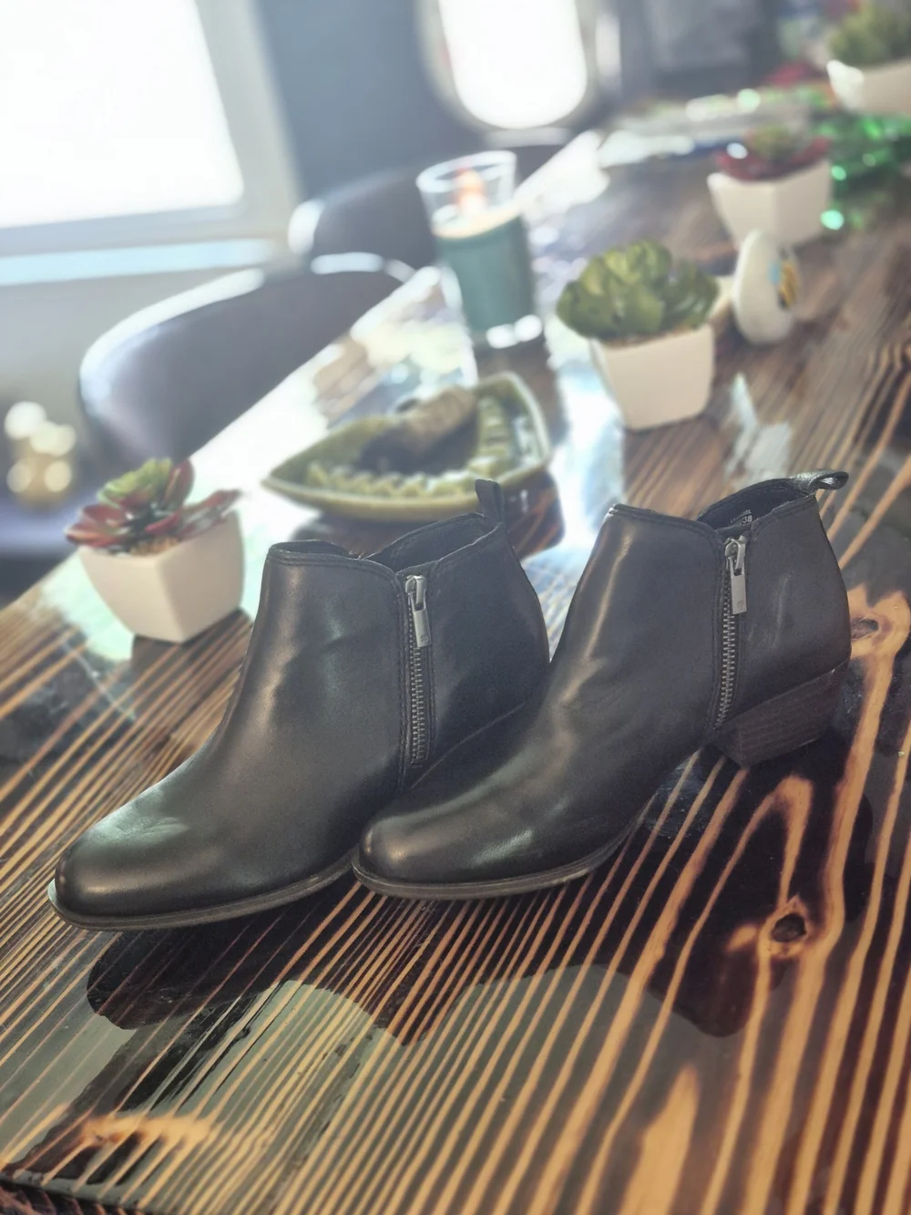 Lucky Brand Black Leather Ankle Booties with Side Zippers